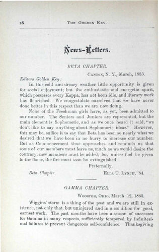 News-Letters: Gamma Chapter, March 12, 1883 (image)